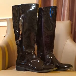 Nine West Black Over the Knee Boots with Smooth Patent Finish